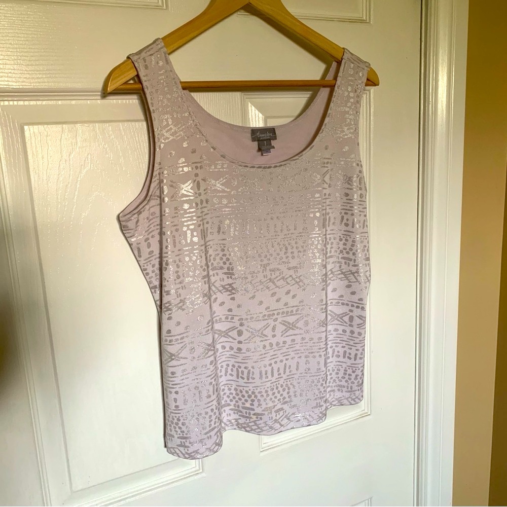 Travelers Chico’s Metallic Shimmer Tank Top Blush Pink Size 1 Medium Sleeveless